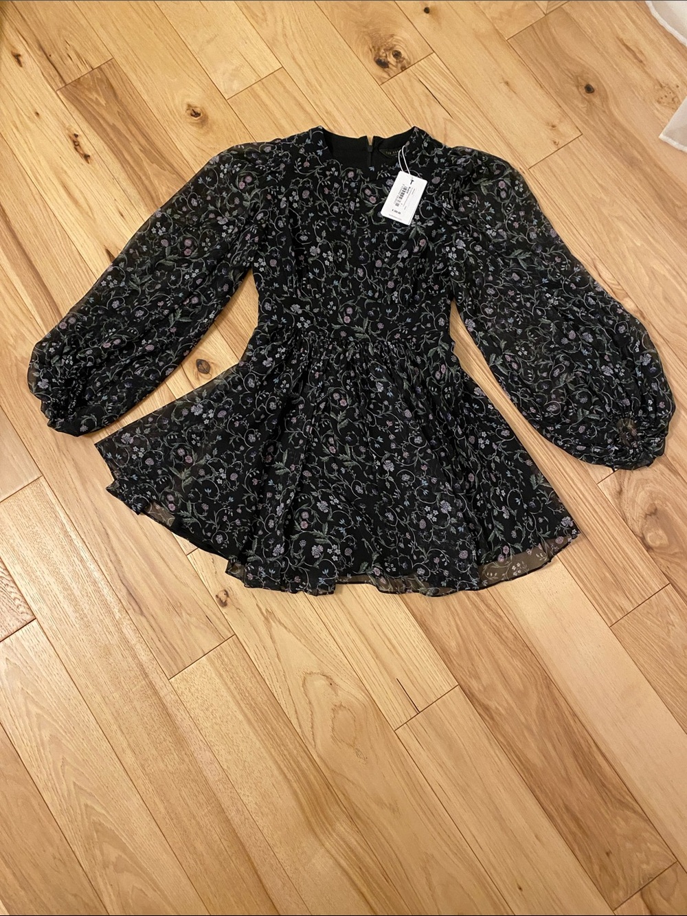 Ted Baker London Black Floral Chiffon Puff-Sleeve Dress